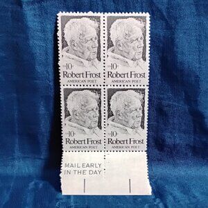 Uncirculated USA 1974 Robert Frost-Poet Block of Four 10 Cent Stamps!!